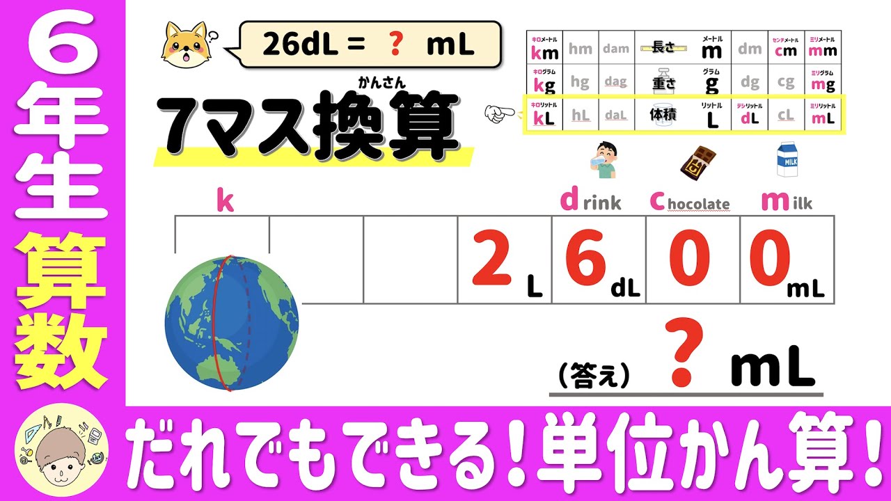 6年算数 量の単位としくみ 7マス で解ける単位かん算とは Youtube