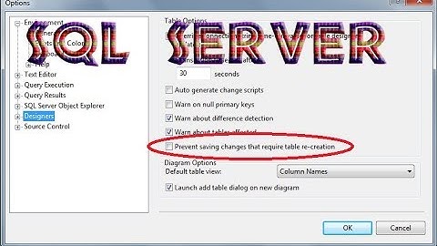 SQL Table Design Editing Error | Required table re creation option