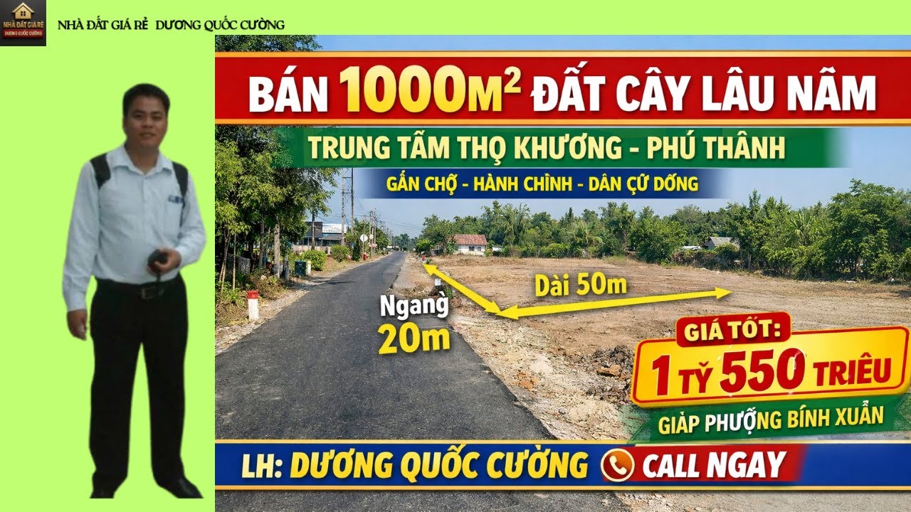 BÁN 1000m² ĐẤT CÂY LÂU NĂM – TRUNG TÂM THỌ KHƯƠNG, PHÚ THÀNH, ĐỒNG THÁP