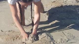 Cute Girl Fishing In Field Cambodia Traditional Fishing