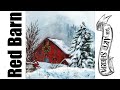 Red Winter Barn landscape  acrylic painting tutorial step by step | TheArtSherpa