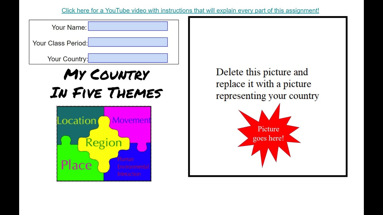 Your Country in Five Themes - Teacher Jimmy does the whole assignment