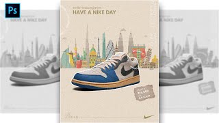 Vintage Shoe Poster Design In Photoshop |  Photoshop Tutorial