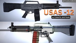 USAS-12 Automatic Shotgun😱: The Ultimate Close-Quarters Weapon@How_Guns_works