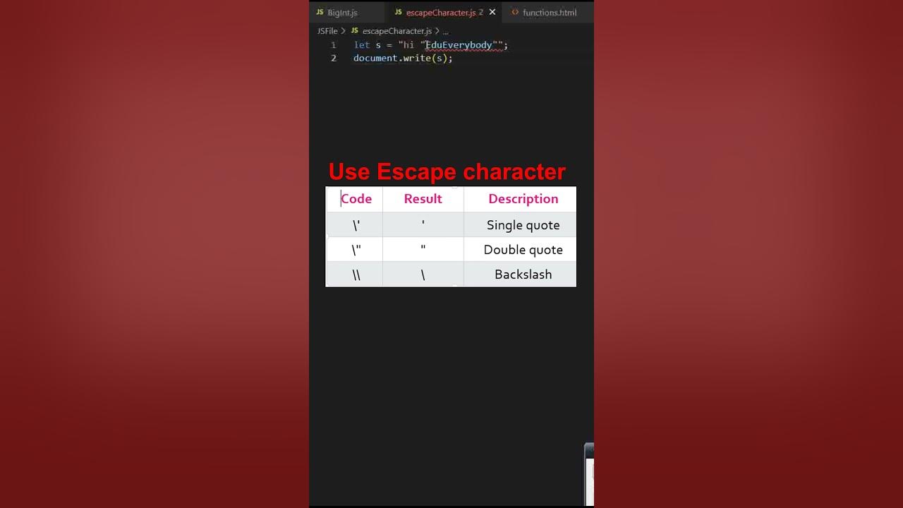 Escape characters in javascript shorts virashorts ytviralshorts 