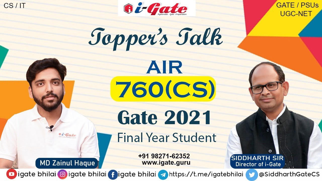 GATE 2021 Topper's | MD ZAINUL HAQUE | AIR - 760 | CS | Final Year Student | iGate Classroom Student