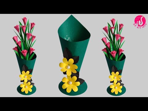 😱 (Day -5) 7 Day's Paper Craft Challenge|| DIY Paper Flower Vase || Handmade Flower Vase