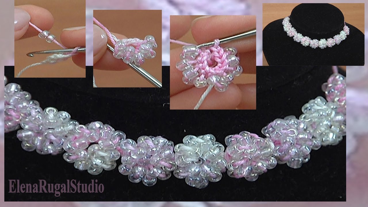 Вязание с бисером браслета или шнура. Урок 131