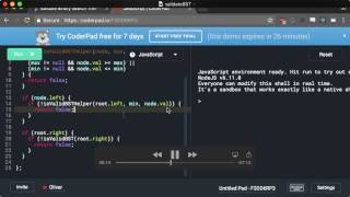 Mock interview coding: Validate binary search tree (medium difficulty)