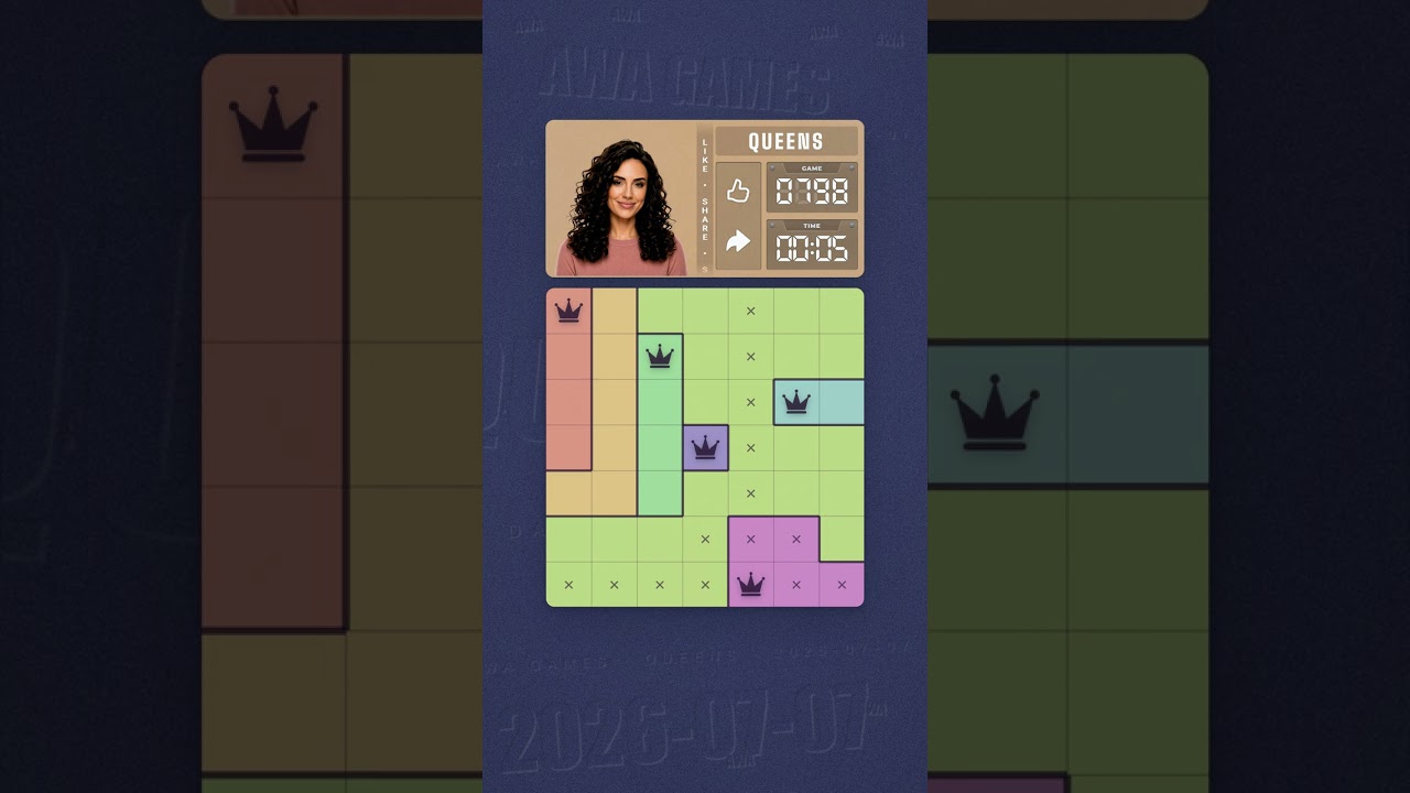 LinkedIn Queens #798 solved board for July 7, 2026, 7x7 grid