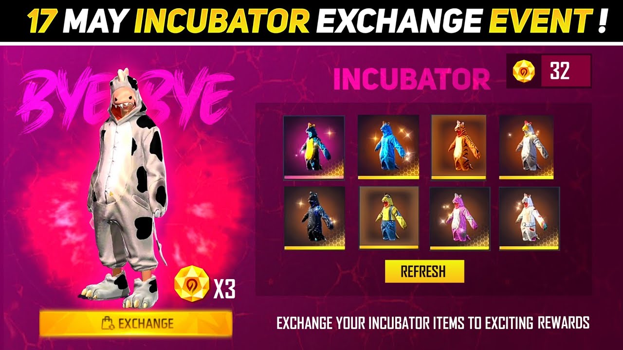 17 MAY INCUBATOR EXCHANGE EVENT FREEFIRE| FREEFIRE NEW EVENT| 17 MAY NEW EVENT| FF NEW EVENT TODAY
