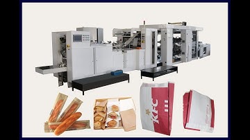 V bottom paper bag making machine with 4 color Flexo printing machine in line