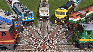 7 LINE BRANCHED DIAMOND RAILROAD CROSSING ON BUMPY RAILROAD TRACKS | Indian Railways Train Simulator