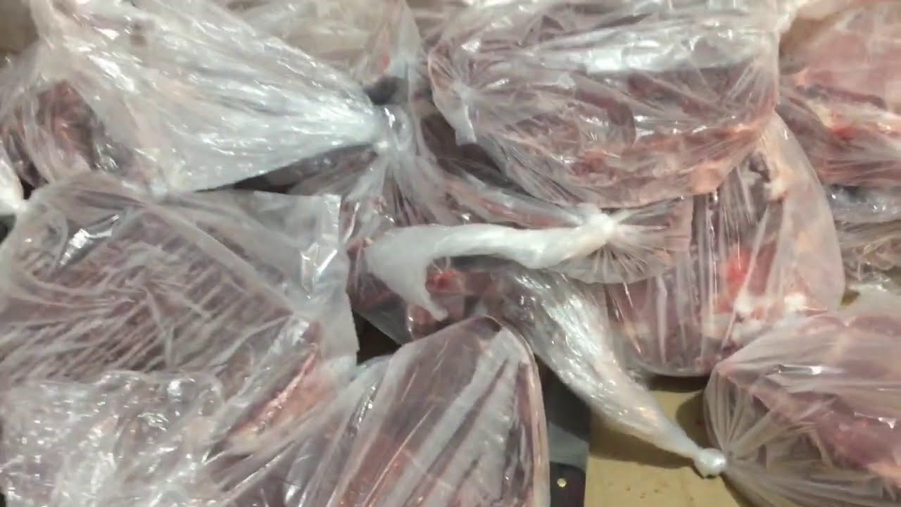 cutting up moose meat with a bandsaw - YouTube