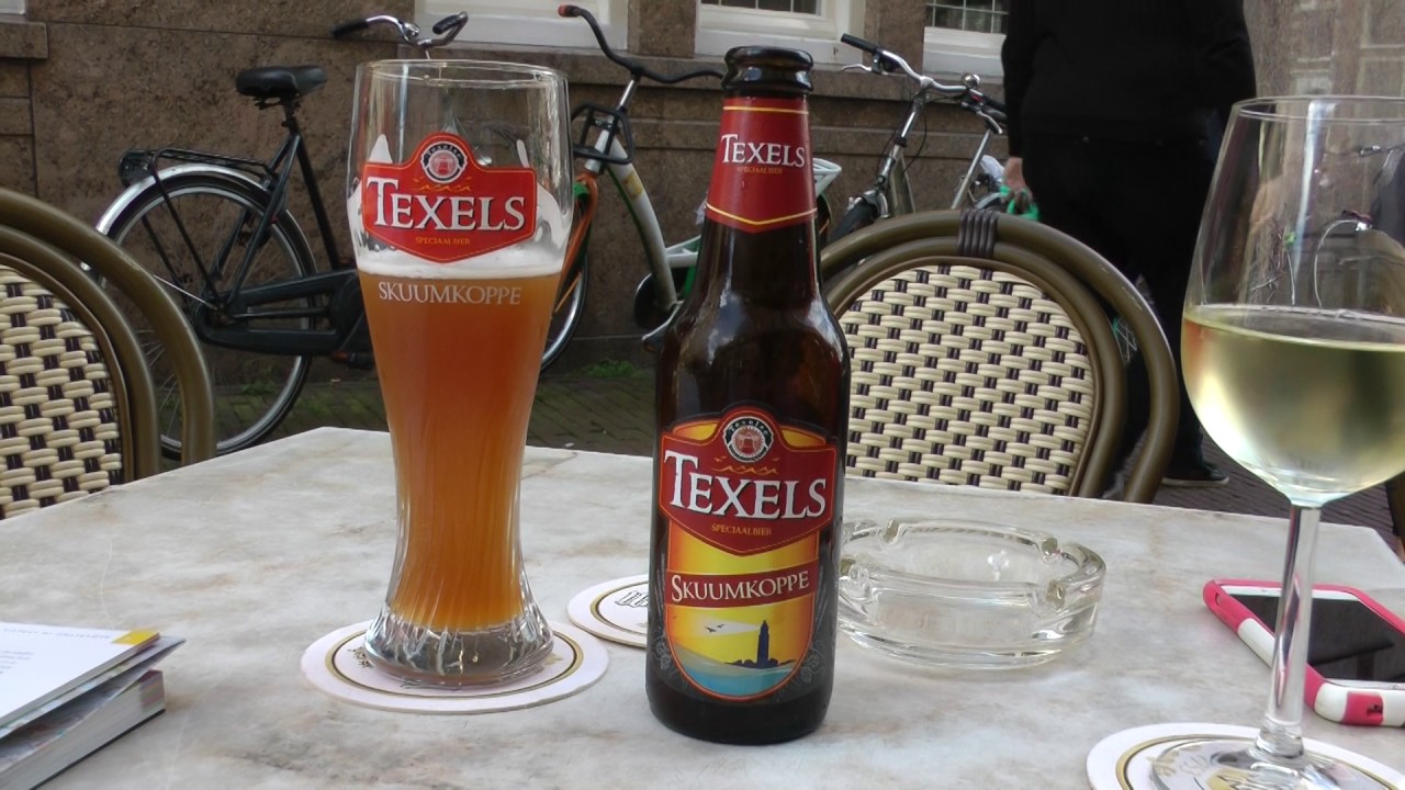bottle and glass of Texels Skuumkoppe beer at Beems Brasserie in Amsterdam, the Netherlands