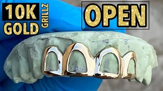 10K Gold Open Face Four Teeth Top Row Custom Grillz