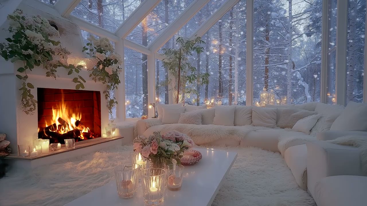 🎹🤍Soft Winter Piano Tunes | Elegant White Lounge & Snowfall for Meditation, Relaxation & Inner Peace