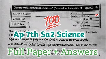 7th class Sa2 science full question paper 2024|💯Ap 7th class science CBA-3 Sa2 question paper 2024
