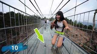 Top 10 Glass Bridges Funny Moments on Glass Walkway China