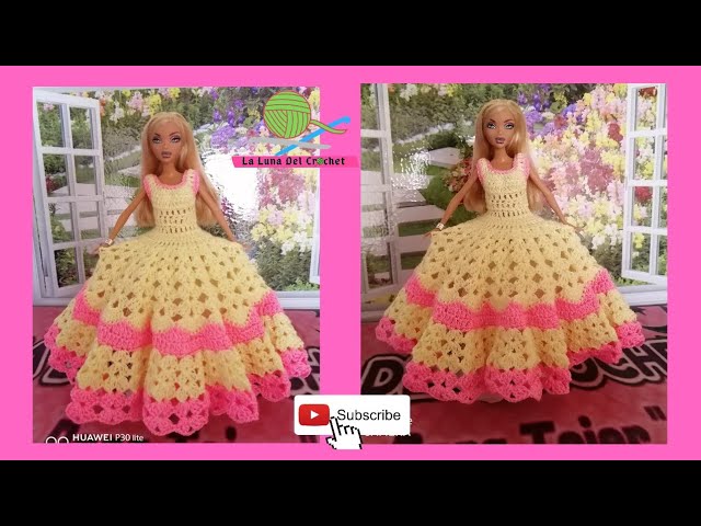 Vestido para Barbie tejido a crochet vainilla-fresa - YouTube