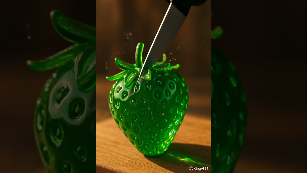 Satisfying Macro Cut of a Green Glass Strawberry | ASMR Visuals in 4K 