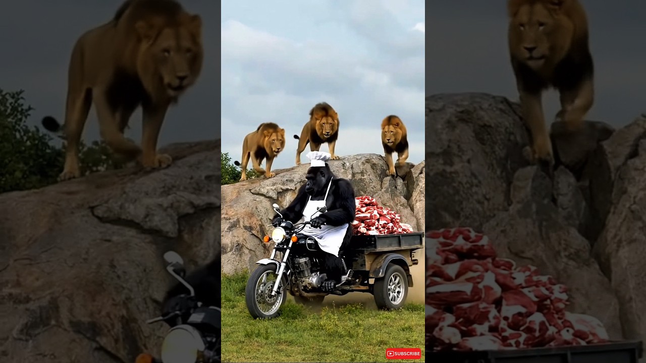 Горилла отправляет свежее мясо, заказанное львом 