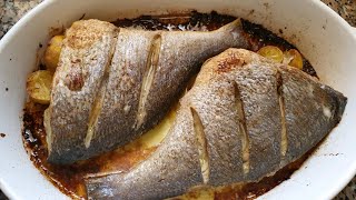 Baked Sea Bream Fish with Olive oil and Lemon Egyptian Recipe