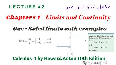 CH #1|Limits and Continuity||By Howard Anton| One Sided Limits in Urdu.