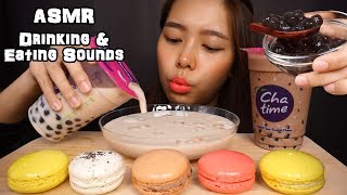 ASMR Chatime Boba Milk Tea & Macarons | Drinking Eating Sounds | No Talking screenshot 4