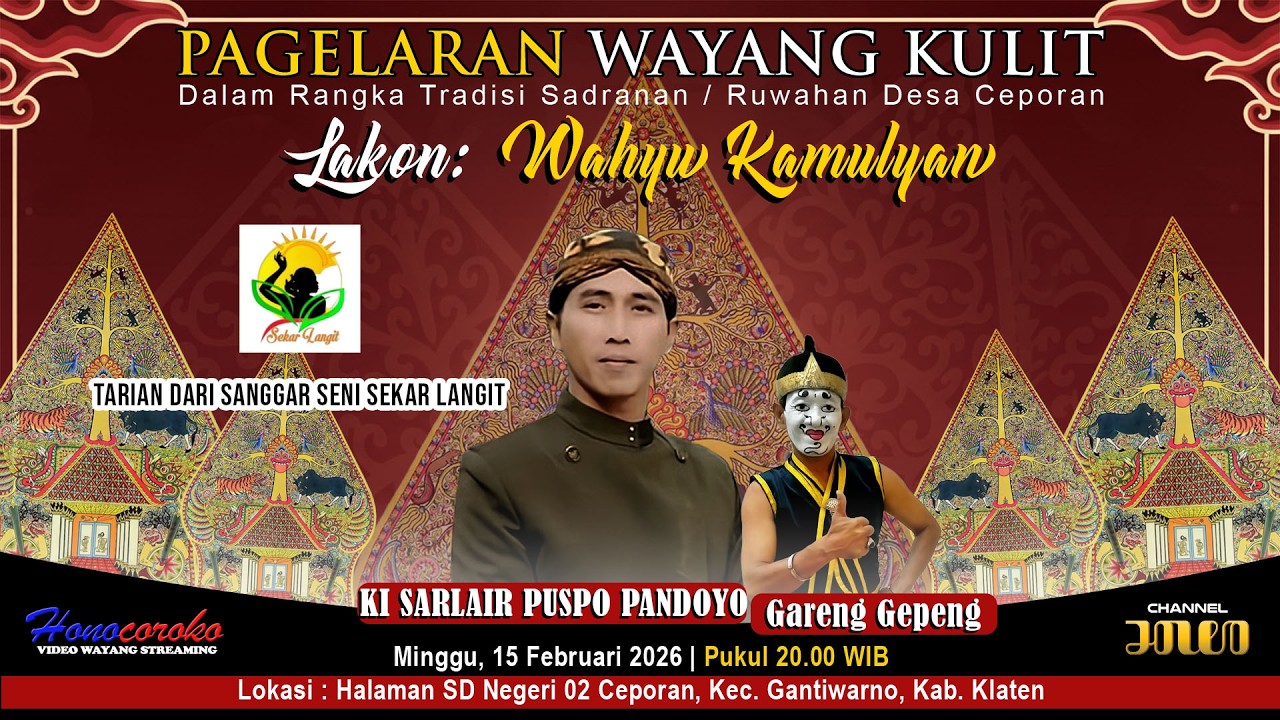 Live Wayang Kulit Dhalang KI SARLAIR PUSPO PANDOYO. Lakon : WAHYU KAMULYAN/BT : Gareng GEPENG