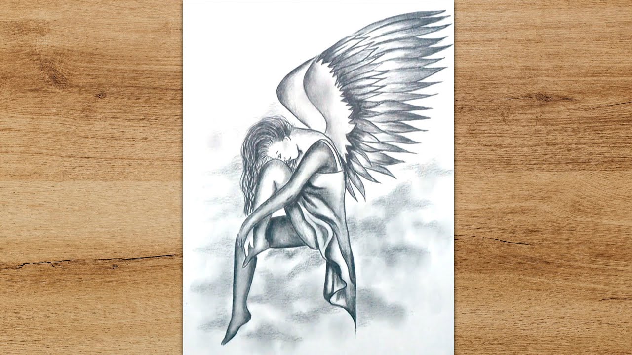 Beautiful Realistic Christmas Angel Drawing · Creative Fabrica