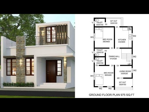 #contemporaryhome-975-sq-ft-2-bhk-house-and-plan