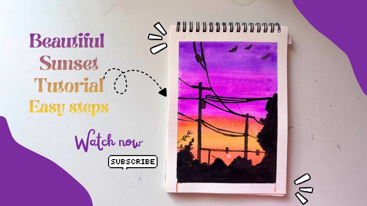 Watercolor Sunset Silhouette Tutorial | Simple Art for Beginners - YouTube
