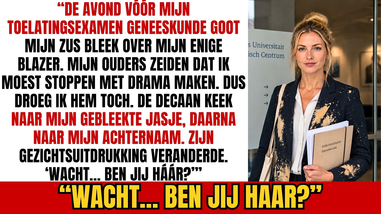 De avond voor mijn toelatingsgesprek voor geneeskunde goot mijn zus een volle fles bleekmiddel over mijn enige nette blazer, terwijl ze me recht aankeek en glimlachte. Mijn moeder keek niet eens...