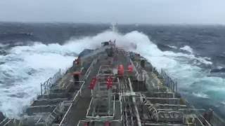 Tanker ship heavy pitching and rolling in rough weather