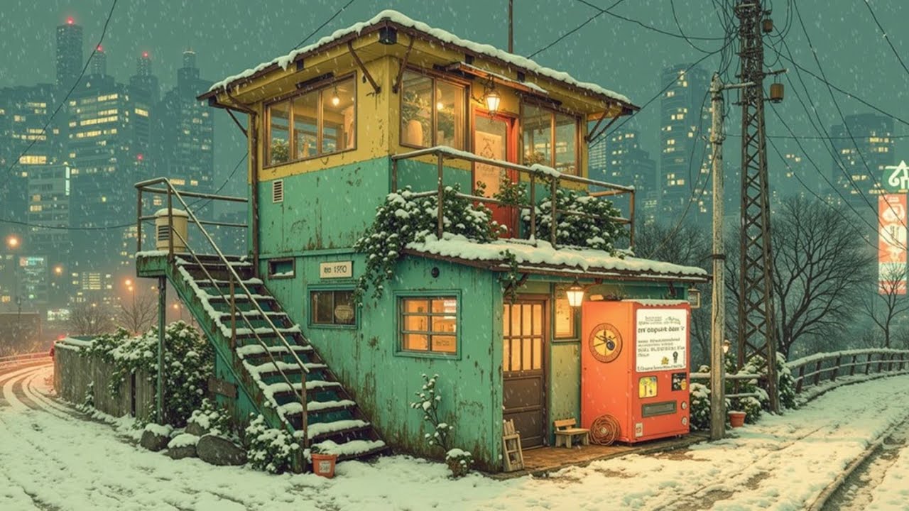 Спокойные ритмы заснеженного японского города для расслабления и учебы