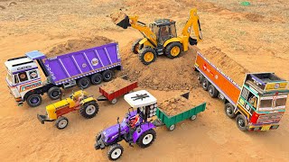 Jcb Fully Loading Sand Tata Truck Sonalika Rx60 Tractor Jcb Cartoon