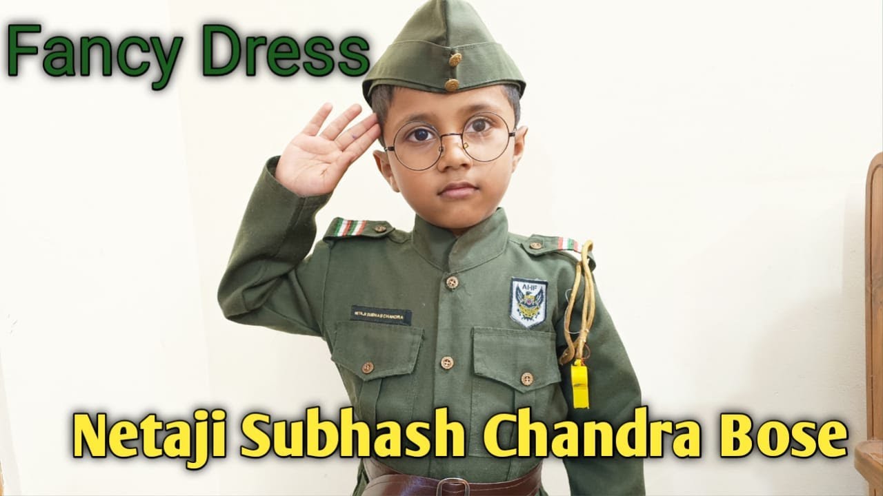 Rent or Buy Netaji Bose Khaki color Kids Fancy Dress Costume in India