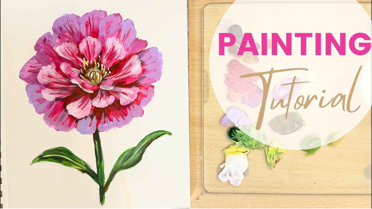 How to Paint a Zinnia Flower With Acrylic Paints Step by Step Painting ...