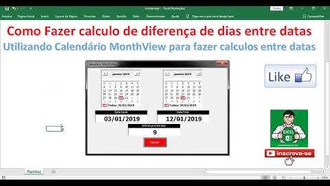 Como Fazer calculo de diferença de dias entre datas com controle MonthView | Calendario do EXCEL