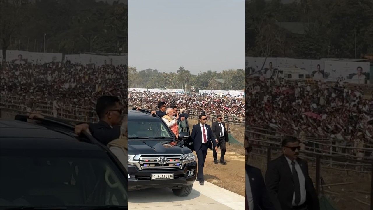 A massive gathering welcomes PM Modi in Dibrugarh, Assam
