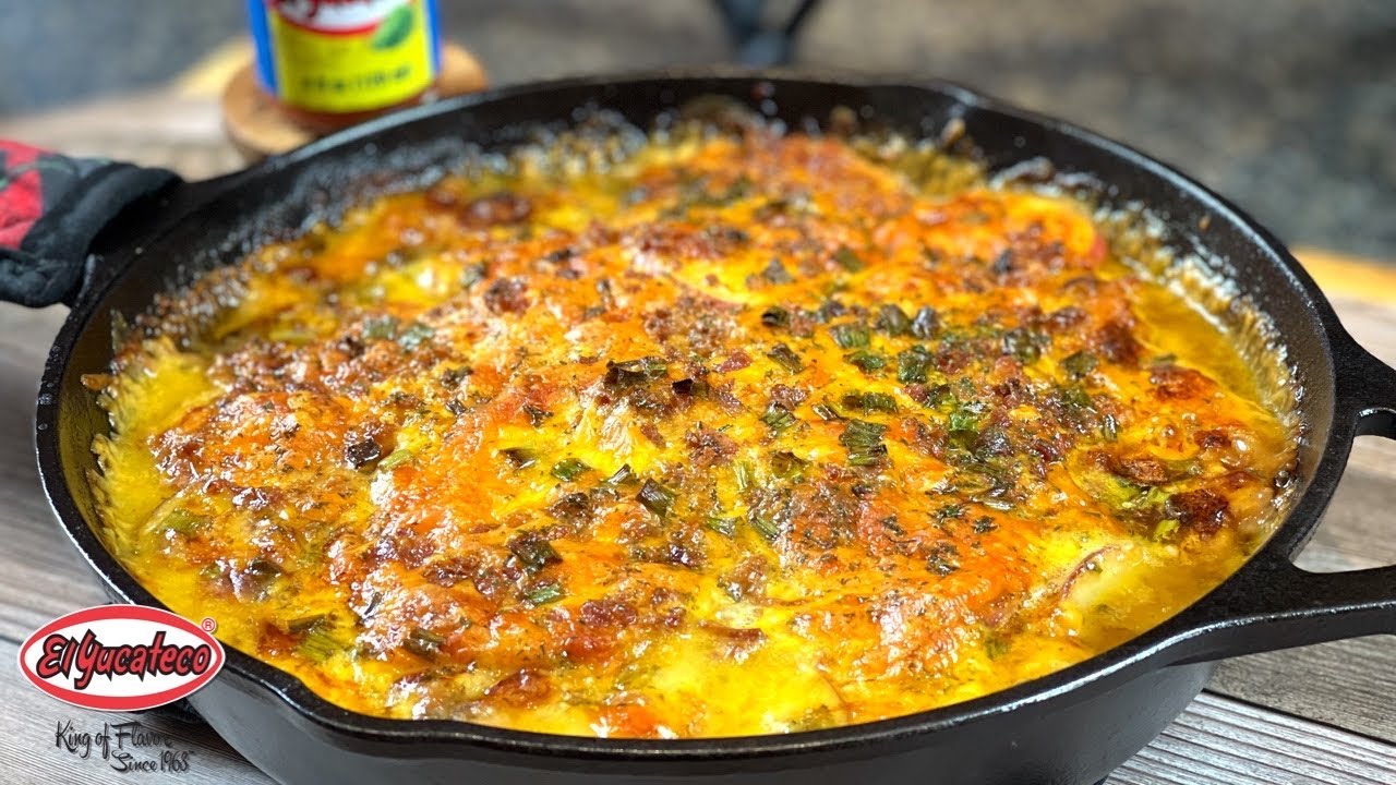 Cheesy Skillet BACON Potatoes featuring El Yucateco Red Hot Sauce ...