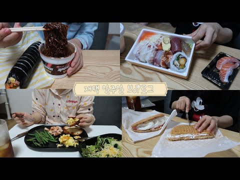 재택근무 브이로그 집에서 최선을 다해서 논다, 커피 내리고 집밥, 금요일 진짬뽕 혼술, 먹방 브이로그 냉모밀 튀김, 김밥 짜장범벅 초밥 물회 소면 와플 치즈핫도그
