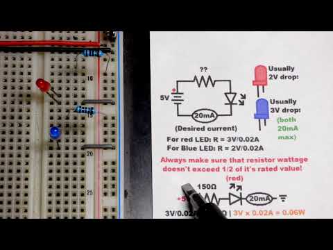 How to calculate resistor value for 20mA to protect LED from 5V for learning electronics shorts 103