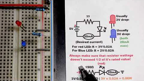 How to calculate resistor value for 20mA to protect LED from 5V for learning electronics shorts 103