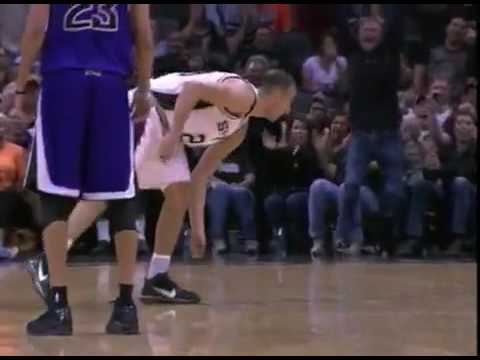 Manu Ginobili Catches (or destroy) a bat!! (in game broadcast)