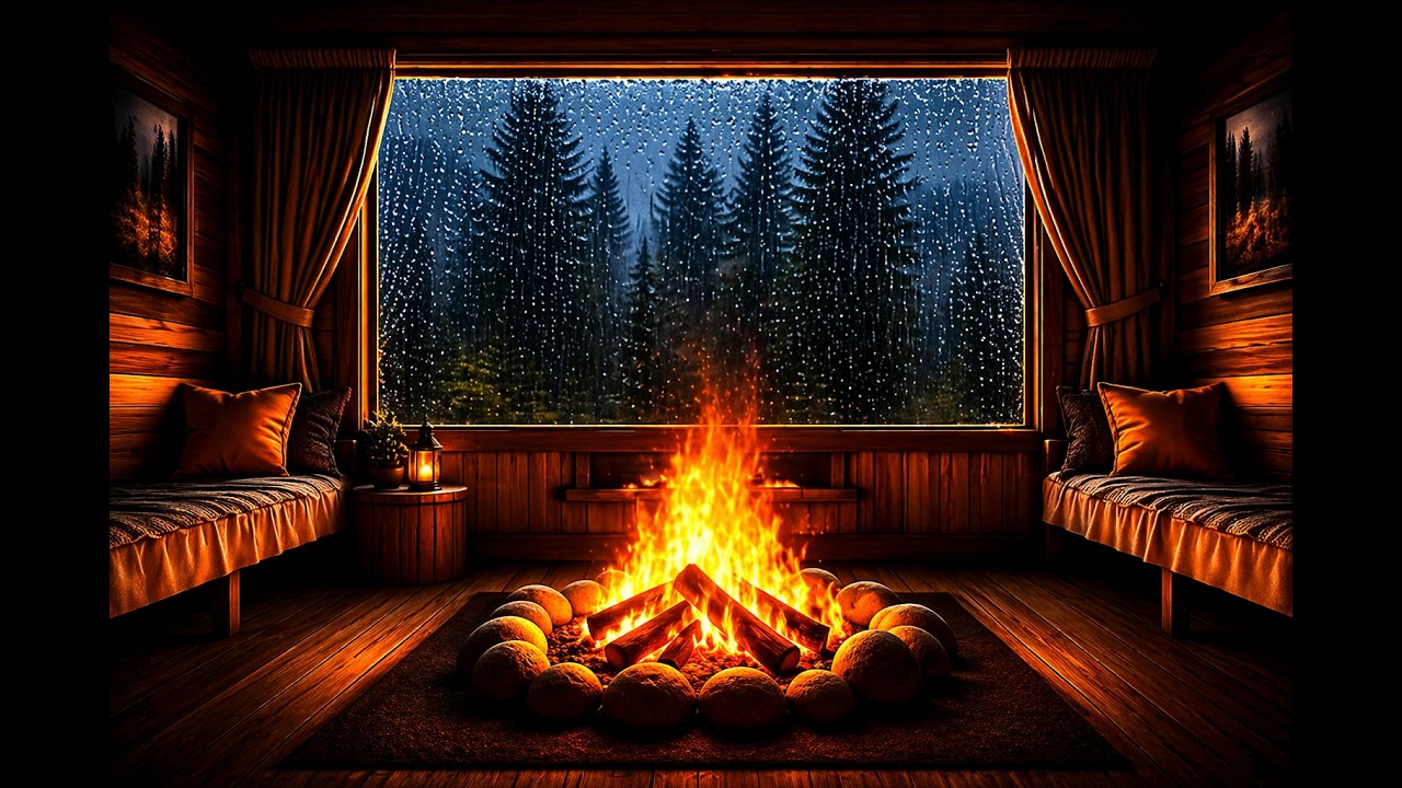 Heavy Rain & Fireplace Sounds 🔥 Cozy Night Ambience for Sleep, Relax ...