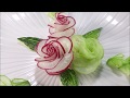 Red radish rose carving garnish  how to make radish flower