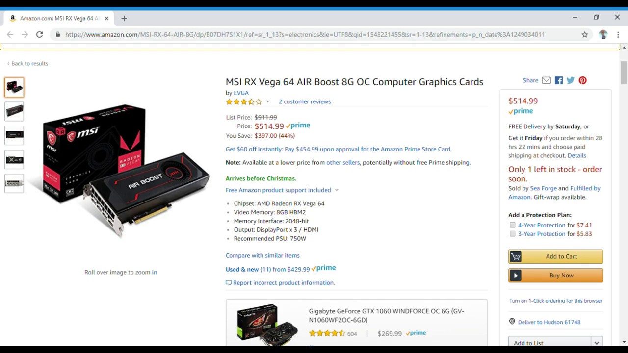 Save 44% On MSI RX Vega 64 AIR Boost 8G OC Computer Graphics Cards