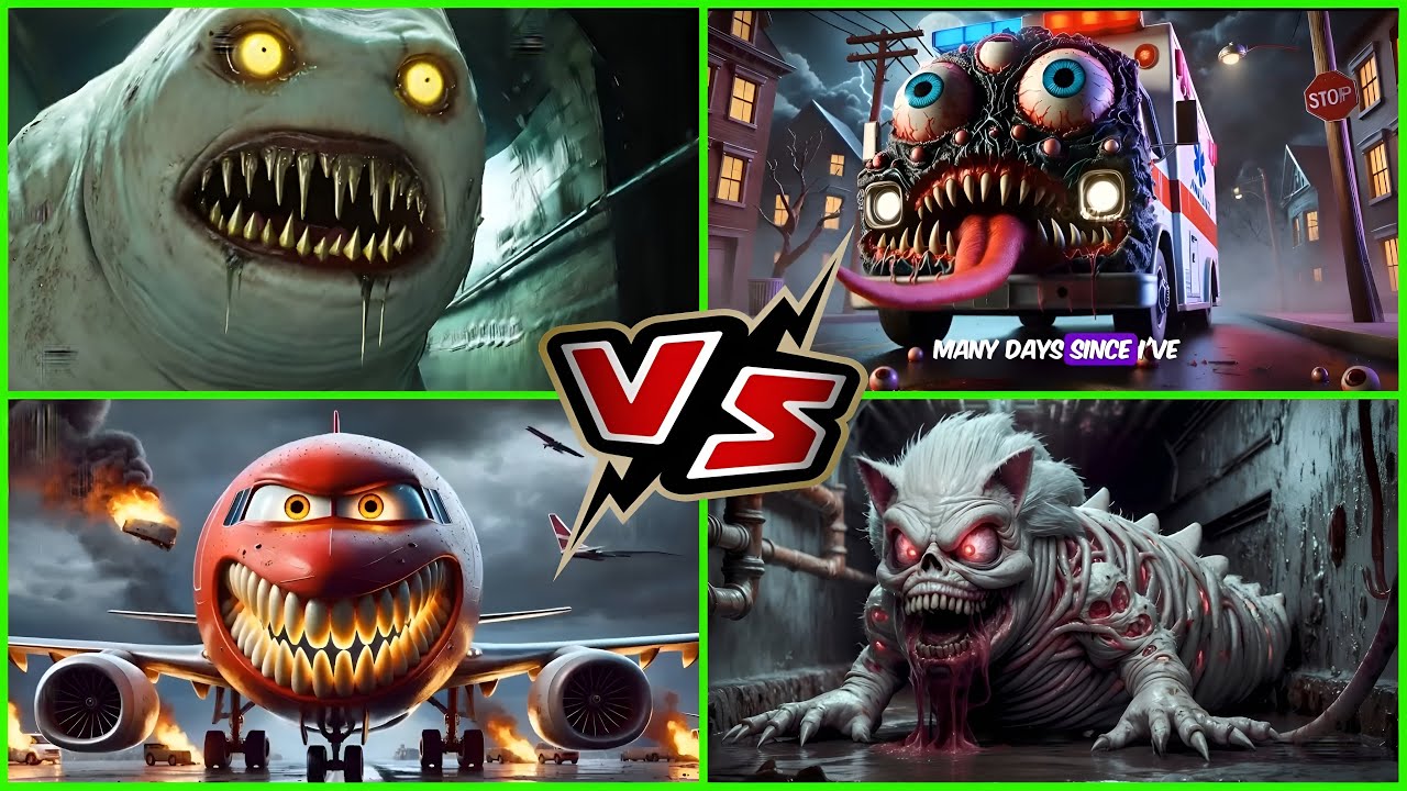 🔥 “Monster Vehicles Showdown: Shark vs Zombie Cat vs Evil Ambulance vs Demon Plane!”